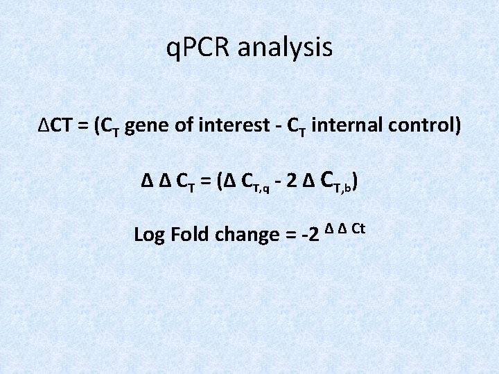 q. PCR analysis ΔCT = (CT gene of interest - CT internal control) Δ