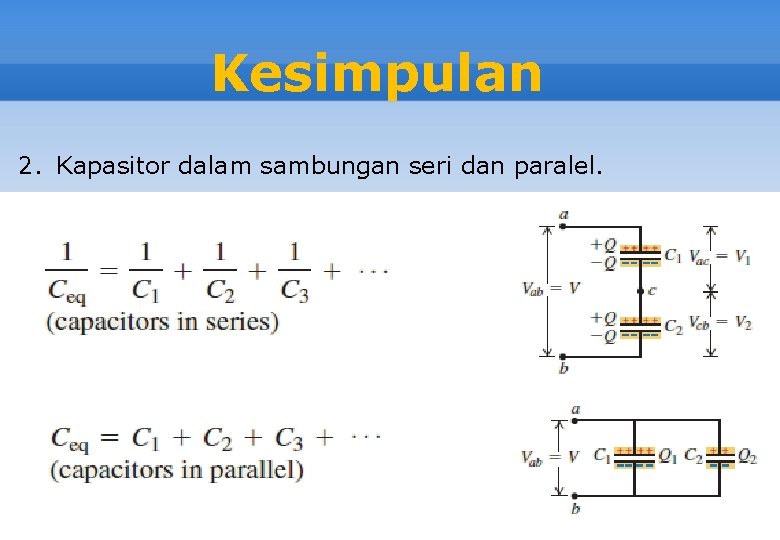 Kesimpulan 2. Kapasitor dalam sambungan seri dan paralel. 