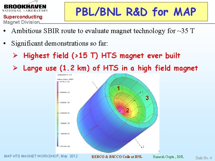 Superconducting Magnet Division PBL/BNL R&D for MAP • Ambitious SBIR route to evaluate magnet