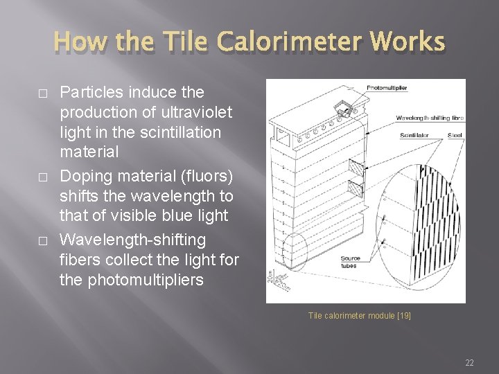How the Tile Calorimeter Works � � � Particles induce the production of ultraviolet