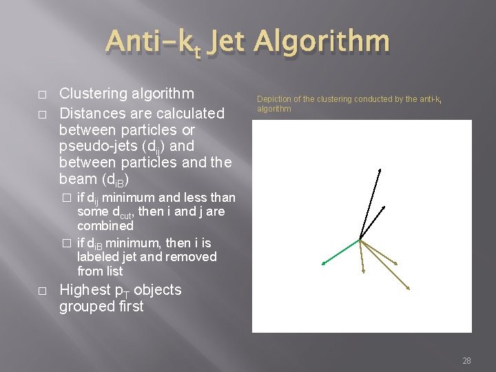 Anti-kt Jet Algorithm � � Clustering algorithm Distances are calculated between particles or pseudo-jets