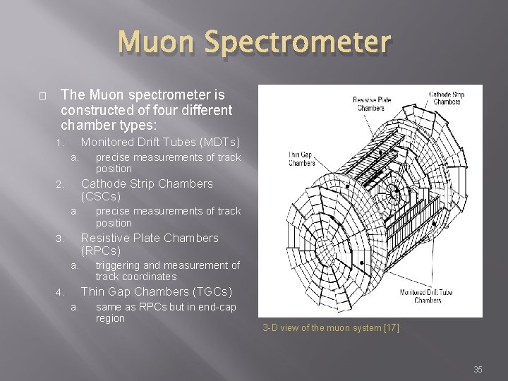 Muon Spectrometer � The Muon spectrometer is constructed of four different chamber types: Monitored