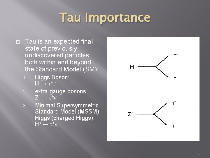 Tau Importance � Tau is an expected final state of previously undiscovered particles both