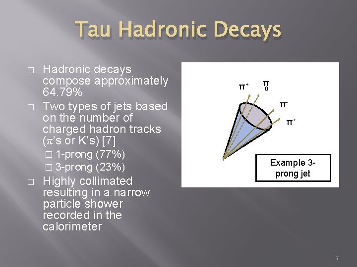 Tau Hadronic Decays � � Hadronic decays compose approximately 64. 79% Two types of