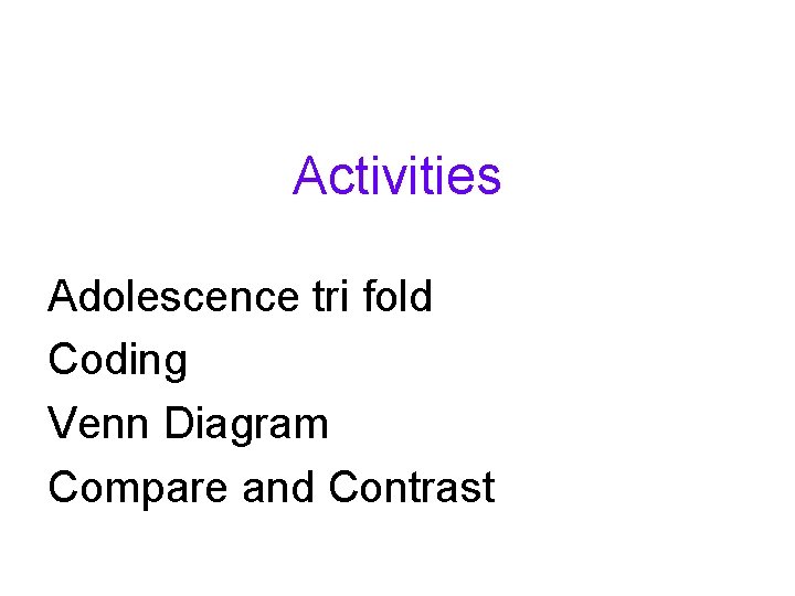 Activities Adolescence tri fold Coding Venn Diagram Compare and Contrast 