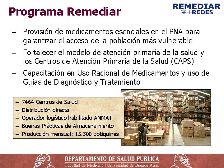 Programa Remediar ‒ Provisión de medicamentos esenciales en el PNA para garantizar el acceso