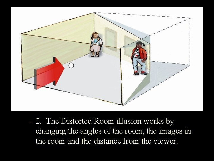 – 2. The Distorted Room illusion works by changing the angles of the room,