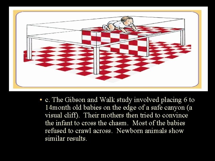  • c. The Gibson and Walk study involved placing 6 to 14 month