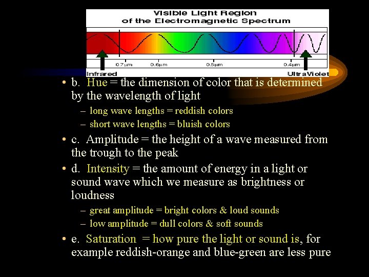  • b. Hue = the dimension of color that is determined by the
