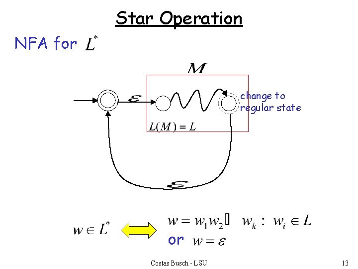 Star Operation NFA for change to regular state or Costas Busch - LSU 13
