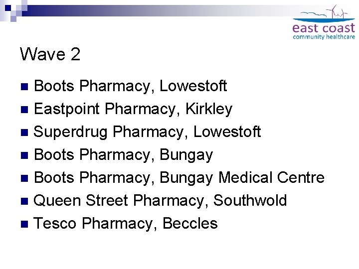 Wave 2 Boots Pharmacy, Lowestoft n Eastpoint Pharmacy, Kirkley n Superdrug Pharmacy, Lowestoft n
