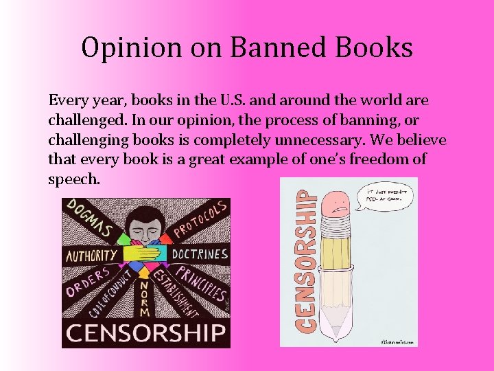 Opinion on Banned Books Every year, books in the U. S. and around the