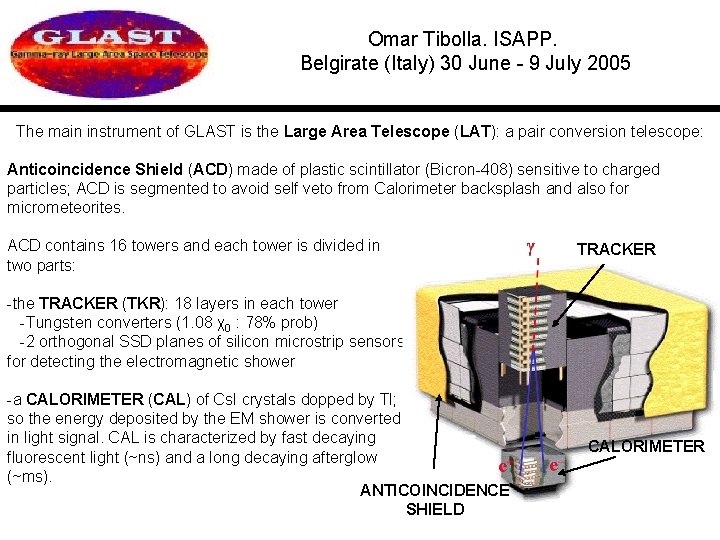 Omar Tibolla. ISAPP. Belgirate (Italy) 30 June - 9 July 2005 The main instrument