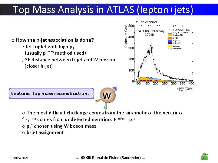Top Mass Analysis in ATLAS (lepton+jets) Muon channel o How the b-jet association is