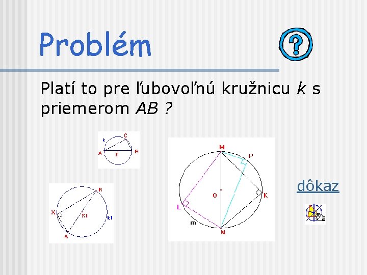 Problém Platí to pre ľubovoľnú kružnicu k s priemerom AB ? dôkaz 