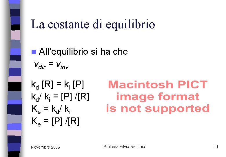 La costante di equilibrio n All’equilibrio si ha che vdir = vinv kd [R]