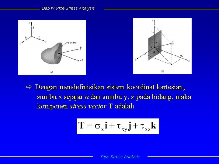 Bab IV Pipe Stress Analysis Dengan mendefinisikan sistem koordinat kartesian, sumbu x sejajar n
