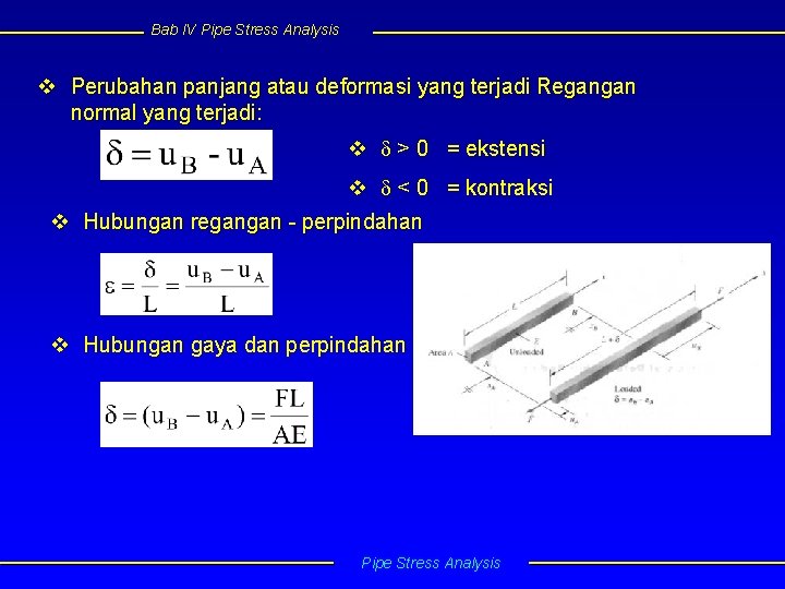 Bab IV Pipe Stress Analysis v Perubahan panjang atau deformasi yang terjadi Regangan normal