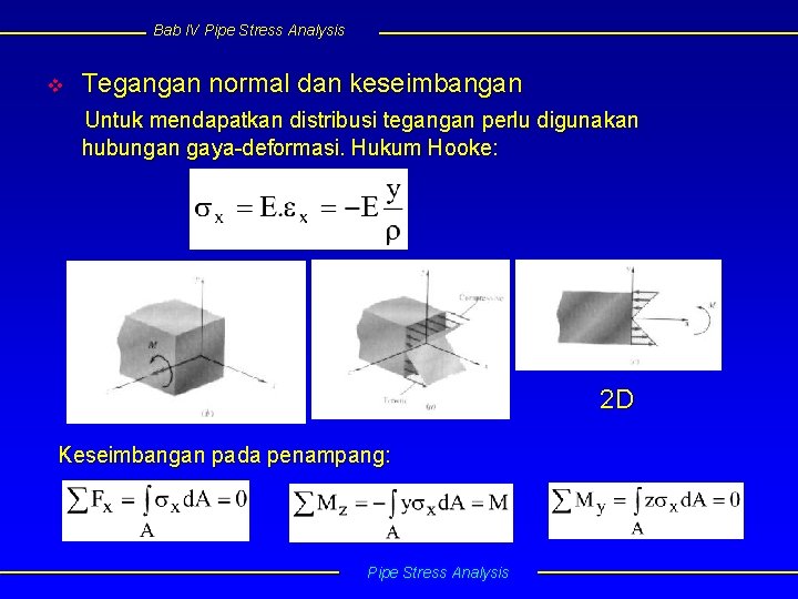 Bab IV Pipe Stress Analysis v Tegangan normal dan keseimbangan Untuk mendapatkan distribusi tegangan