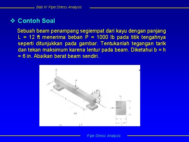 Bab IV Pipe Stress Analysis v Contoh Soal Sebuah beam penampang segiempat dari kayu