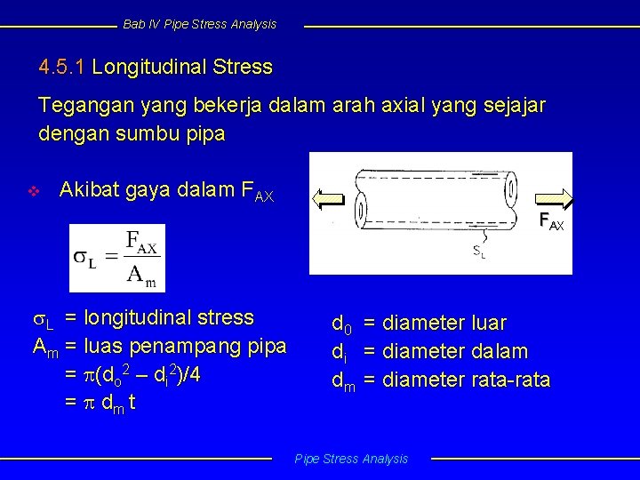 Bab IV Pipe Stress Analysis 4. 5. 1 Longitudinal Stress Tegangan yang bekerja dalam