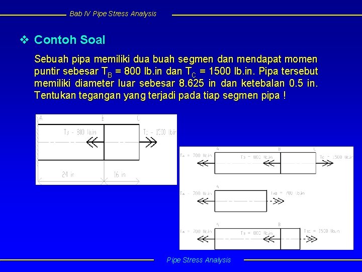 Bab IV Pipe Stress Analysis v Contoh Soal Sebuah pipa memiliki dua buah segmen