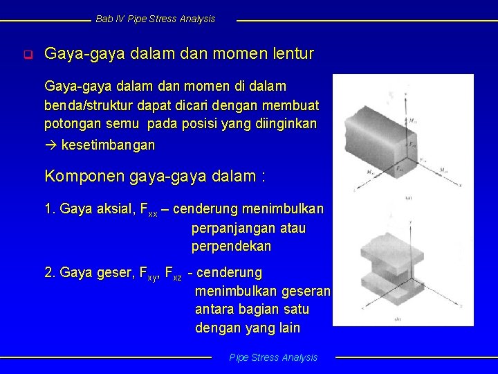 Bab IV Pipe Stress Analysis q Gaya-gaya dalam dan momen lentur Gaya-gaya dalam dan