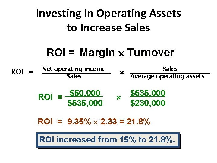 Investing in Operating Assets to Increase Sales ROI = Margin Turnover ROI = Net