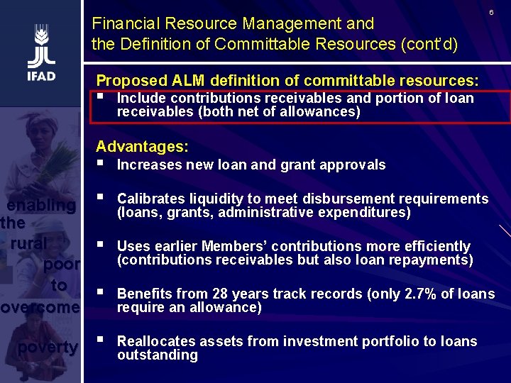 Financial Resource Management and the Definition of Committable Resources (cont’d) 6 Proposed ALM definition