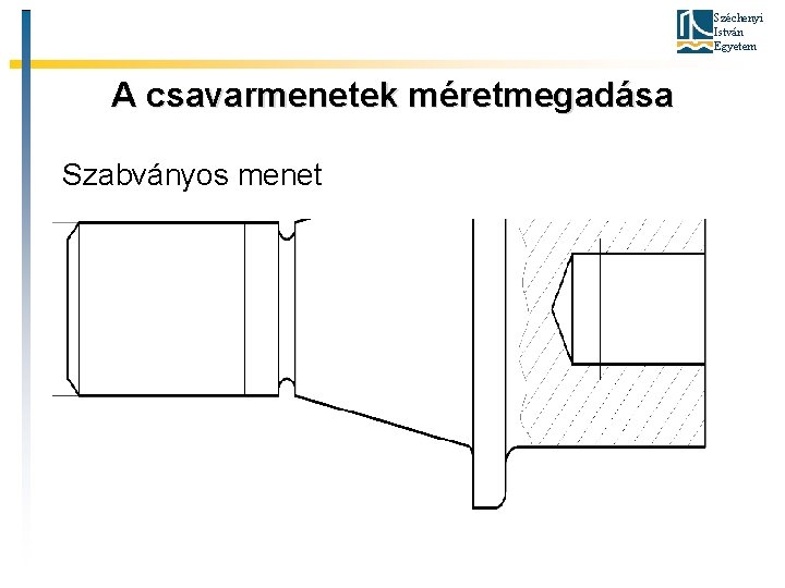 Széchenyi István Egyetem A csavarmenetek méretmegadása Szabványos menet 