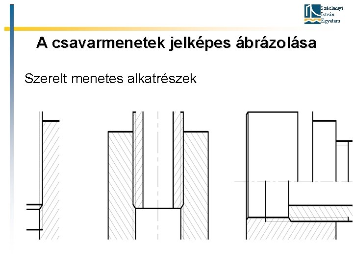 Széchenyi István Egyetem A csavarmenetek jelképes ábrázolása Szerelt menetes alkatrészek 