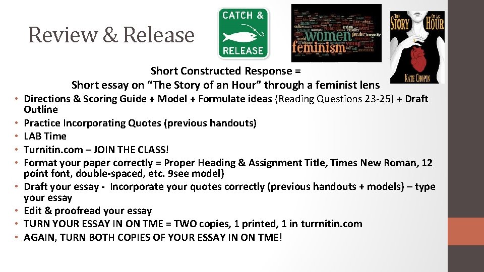 Review & Release Short Constructed Response = Short essay on “The Story of an