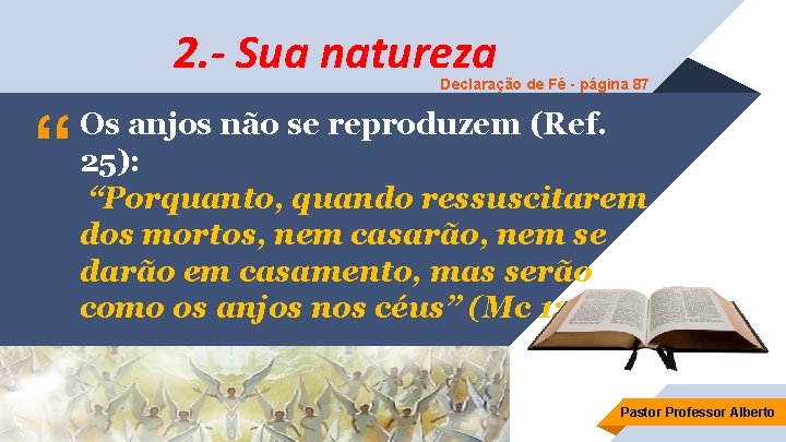 2. - Sua natureza Declaração de Fé - página 87 “ Os anjos não