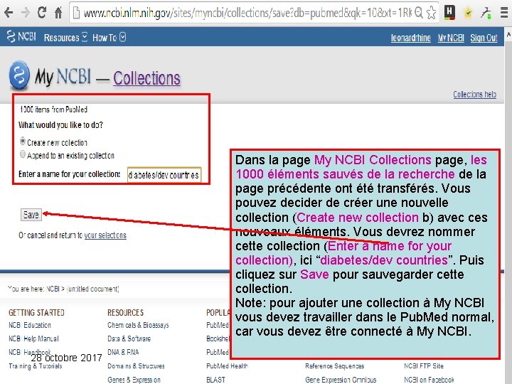 Dans la page My NCBI Collections page, les 1000 éléments sauvés de la recherche