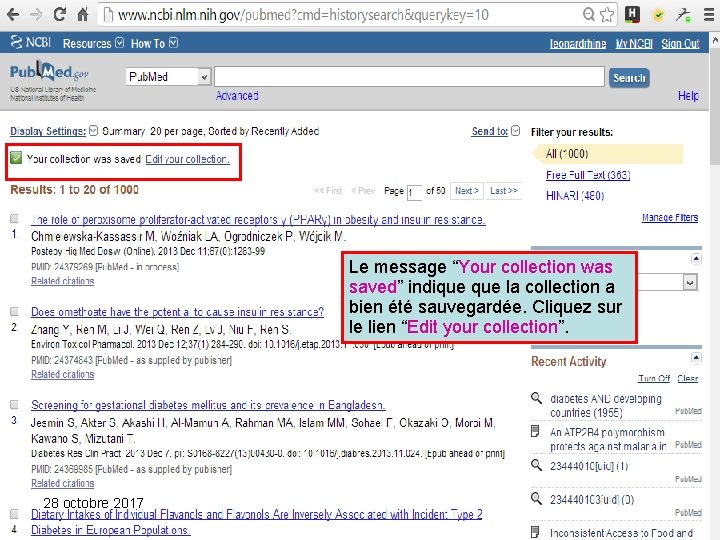 Le message “Your collection was saved” indique la collection a bien été sauvegardée. Cliquez