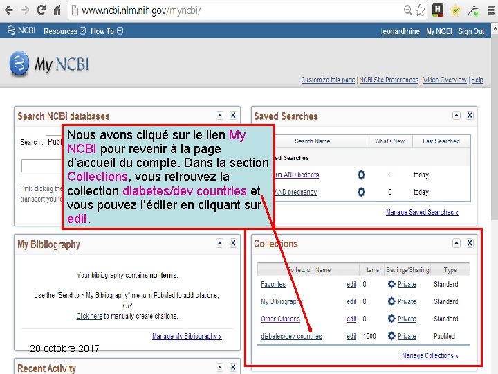 Nous avons cliqué sur le lien My NCBI pour revenir à la page d’accueil