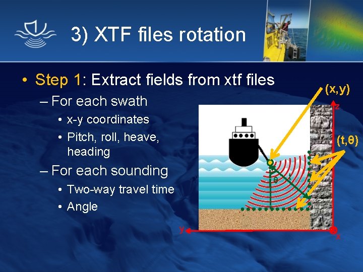3) XTF files rotation • Step 1: Extract fields from xtf files (x, y)