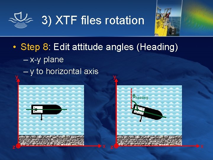 3) XTF files rotation • Step 8: Edit attitude angles (Heading) y – x-y