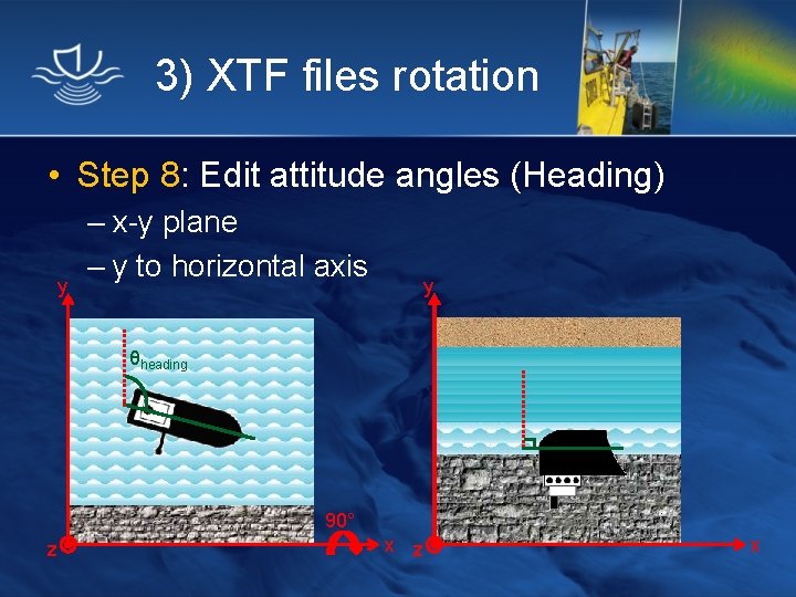 3) XTF files rotation • Step 8: Edit attitude angles (Heading) y – x-y