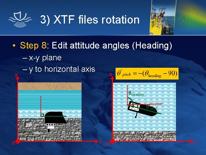 3) XTF files rotation • Step 8: Edit attitude angles (Heading) y – x-y