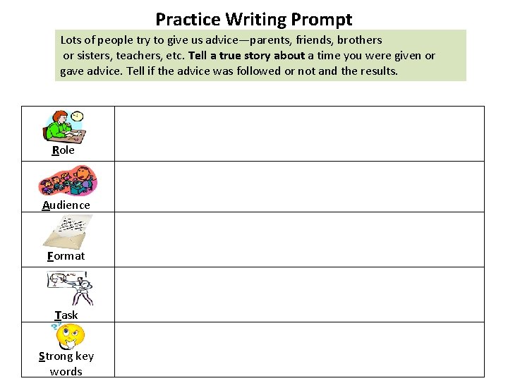 Practice Writing Prompt Lots of people try to give us advice—parents, friends, brothers or