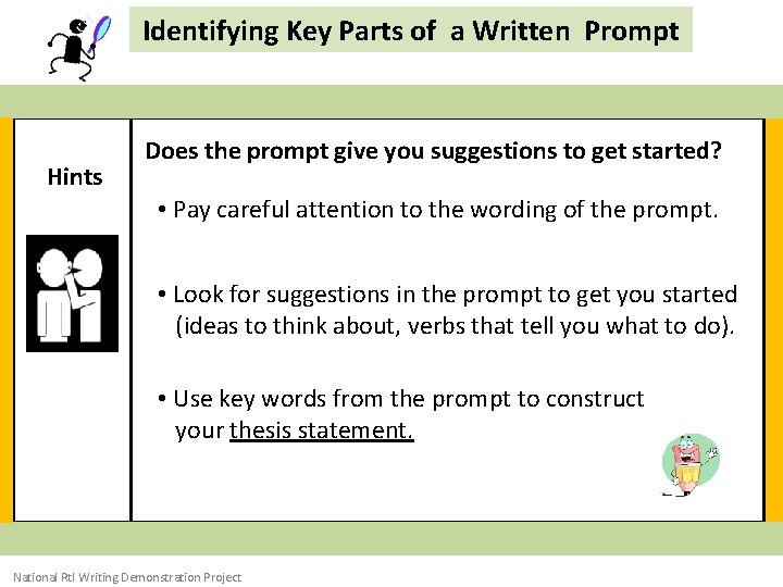 Identifying Key Parts of a Written Prompt Hints Does the prompt give you suggestions