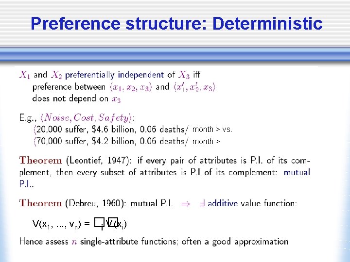 Preference structure: Deterministic month > vs. month > V(x 1, . . . ,