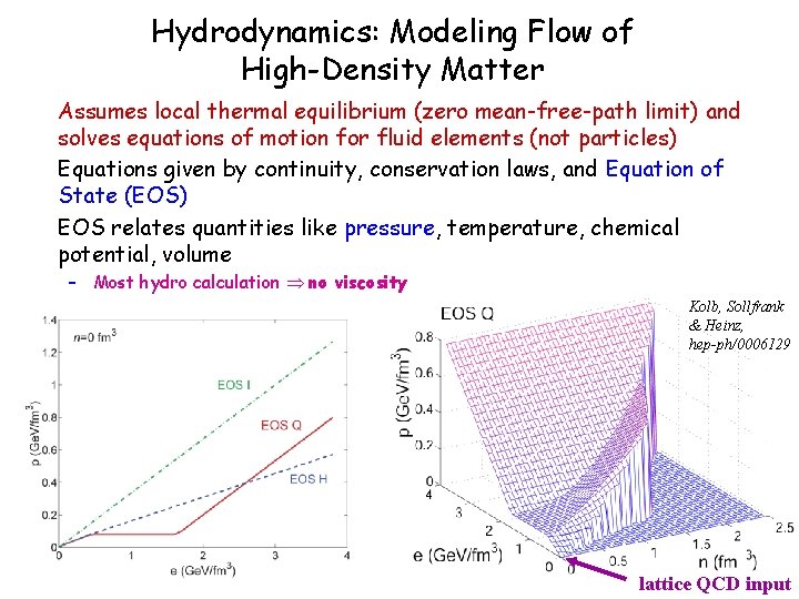 Hydrodynamics: Modeling Flow of High-Density Matter Assumes local thermal equilibrium (zero mean-free-path limit) and