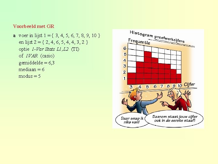 Voorbeeld met GR a voer in lijst 1 = { 3, 4, 5, 6,