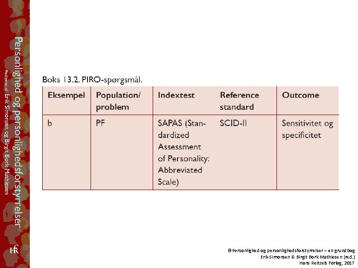 ©Personlighed og personlighedsforstyrrelser – en grundbog Erik Simonsen & Birgit Bork Mathiesen (red. )