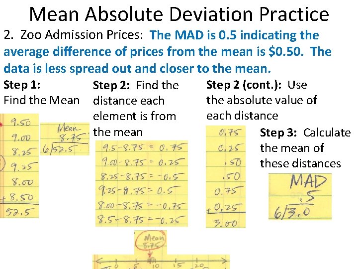 Mean Absolute Deviation Practice 2. Zoo Admission Prices: The MAD is 0. 5 indicating