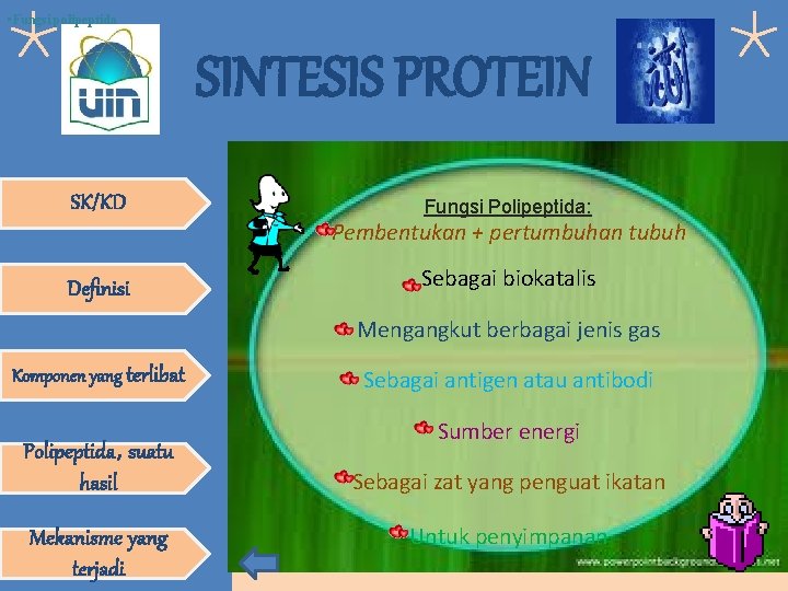  • Fungsi polipeptida SINTESIS PROTEIN SK/KD Definisi Fungsi Polipeptida: Pembentukan + pertumbuhan tubuh