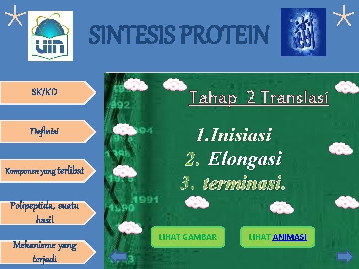 SINTESIS PROTEIN SK/KD Definisi Komponen yang terlibat Tahap 2 Translasi 1. Inisiasi 2. Elongasi