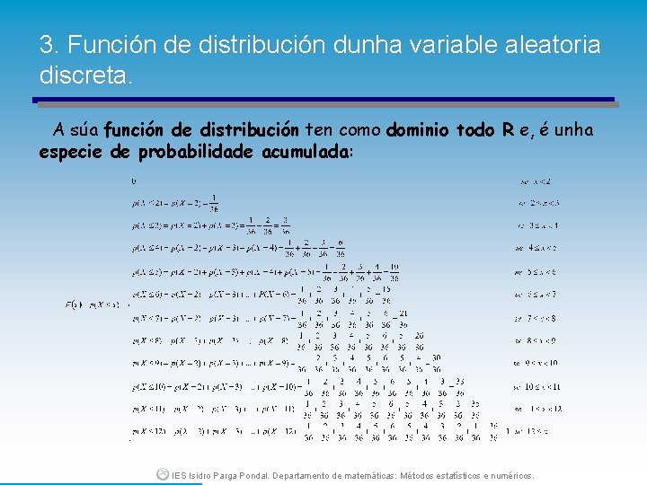 3. Función de distribución dunha variable aleatoria discreta. A súa función de distribución ten